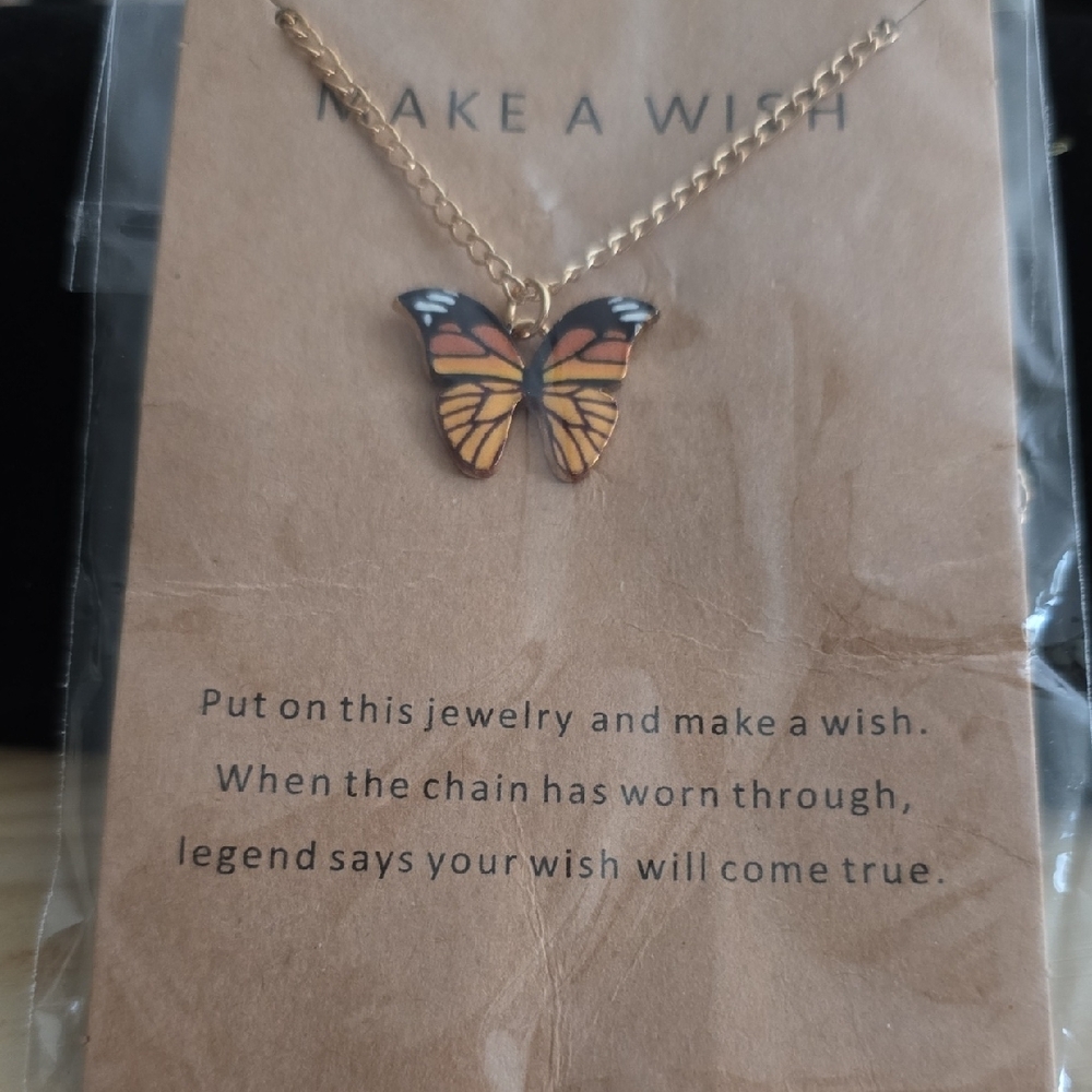 Butterfly Necklace - Gold and Orange
